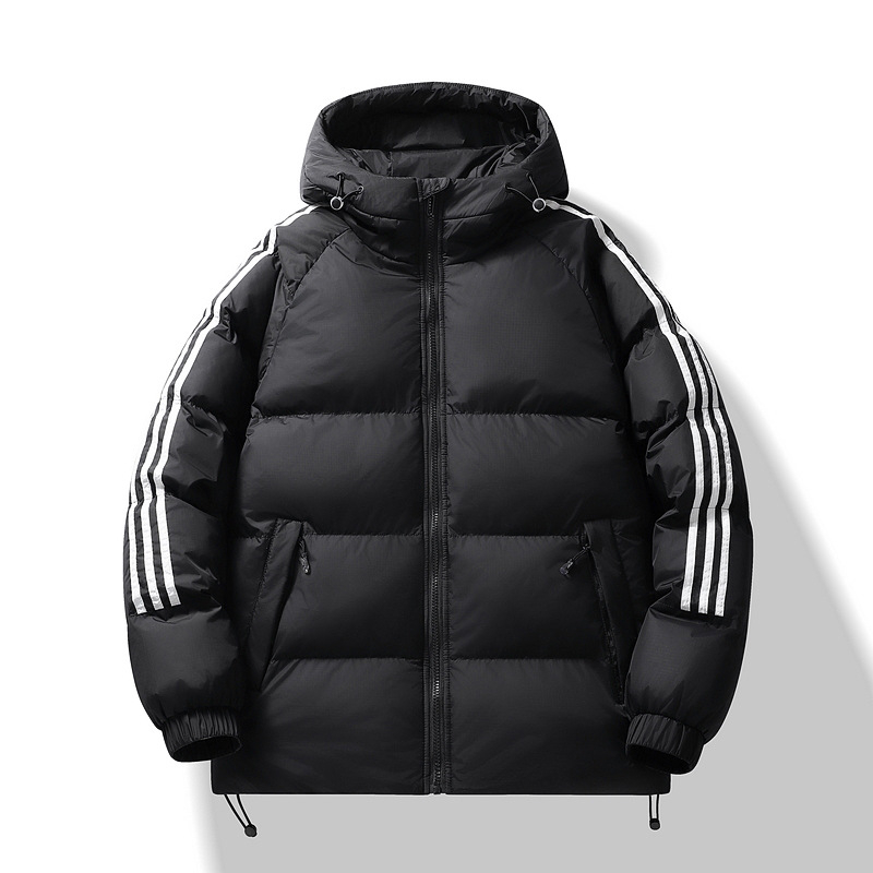 Férfi kapucnis vastag töltetű dzseki poliészter töltettel, rövid fazon, cipzár