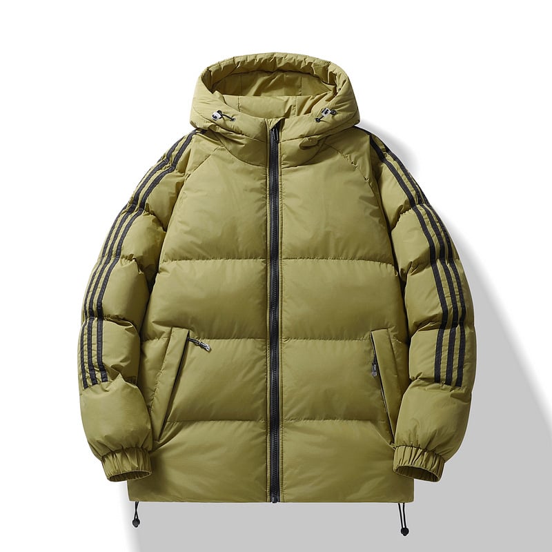 Férfi kapucnis vastag töltetű dzseki poliészter töltettel, rövid fazon, cipzár