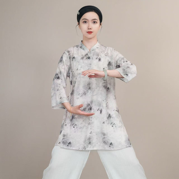 Tai Chi gyakorló felső diagonális gallérral, 3/4-es ujjaival, poliészter anyag, nyár 2025