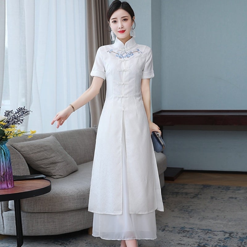 Cheongsam ruha, női kínai stílus, 2025 nyár, pamutfonal, fő anyag: kecskebőr