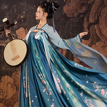 Hanfu kéttagú készlet – hímzett kínai stílus, tavasz-nyár, digitális nyomtatás, poliészter-pamut keverék