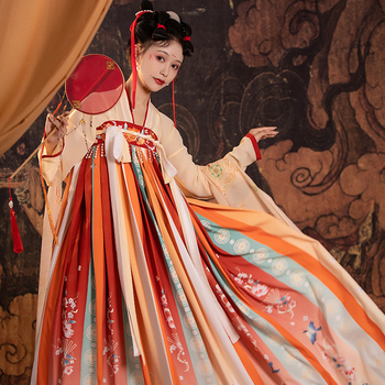 Hanfu kéttagú készlet – hímzett kínai stílus, tavasz-nyár, digitális nyomtatás, poliészter-pamut keverék