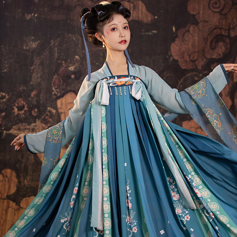 Hanfu kéttagú készlet – hímzett kínai stílus, tavasz-nyár, digitális nyomtatás, poliészter-pamut keverék