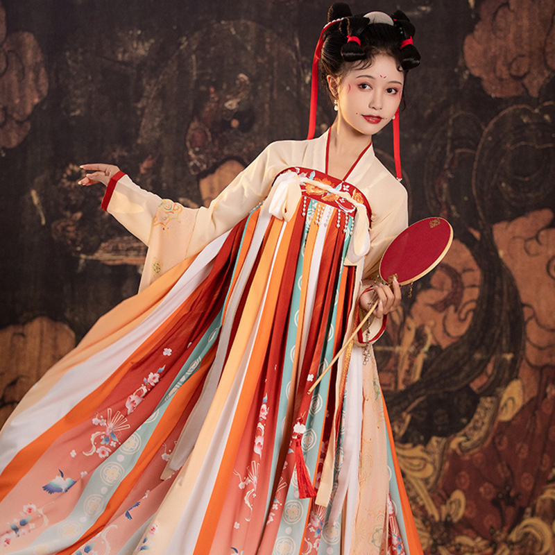 Hanfu kéttagú készlet – hímzett kínai stílus, tavasz-nyár, digitális nyomtatás, poliészter-pamut keverék