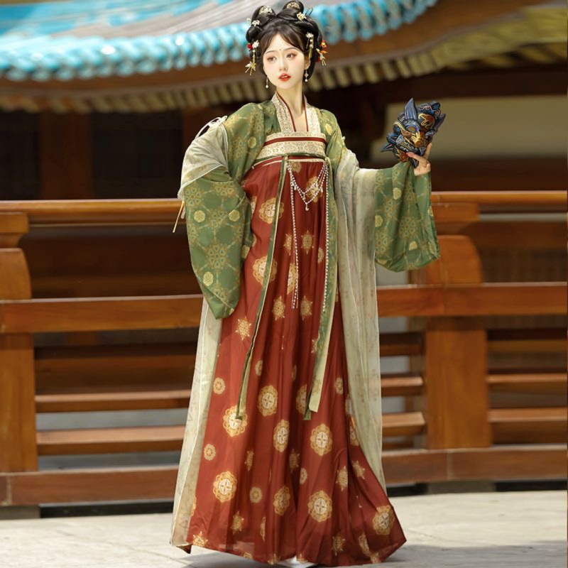 Hanfu Ruqun ruha, Tang stílus, palota ihletésű, hímzett chiffon, poliészter 30–50% / 50–70%, 2024 tavasz