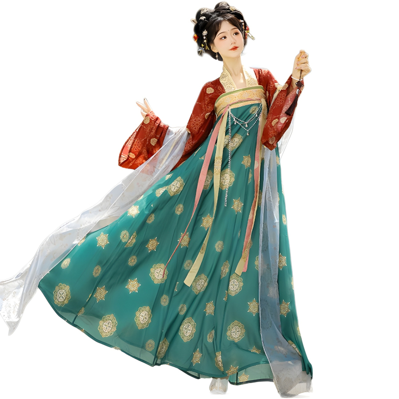 Hanfu Ruqun ruha, Tang stílus, palota ihletésű, hímzett chiffon, poliészter 30–50% / 50–70%, 2024 tavasz