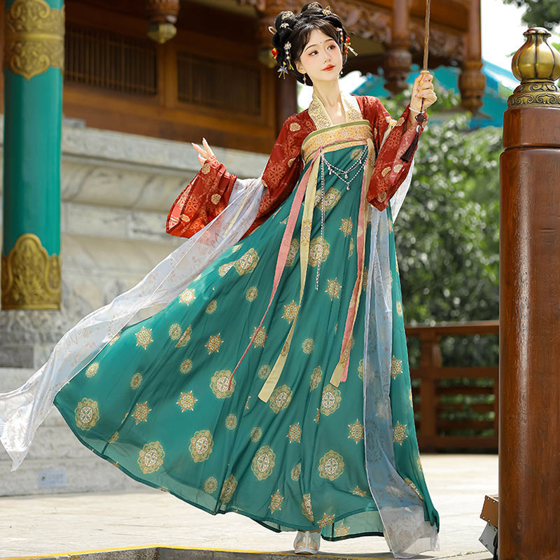 Hanfu Ruqun ruha, Tang stílus, palota ihletésű, hímzett chiffon, poliészter 30–50% / 50–70%, 2024 tavasz