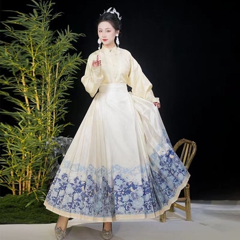 Hanfu horse-face szoknya, Jacquard metálos selyem anyag, polieszter-spandex keverék, egydarabos szabás, mindennapi Hanfu viselethez, nyár 2023