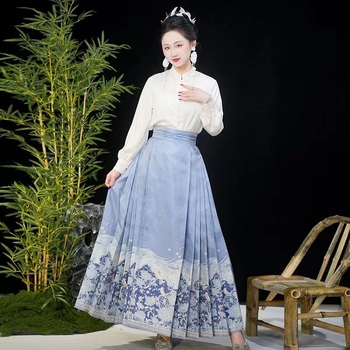 Hanfu horse-face szoknya, Jacquard metálos selyem anyag, polieszter-spandex keverék, egydarabos szabás, mindennapi Hanfu viselethez, nyár 2023