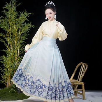 Hanfu horse-face szoknya, Jacquard metálos selyem anyag, polieszter-spandex keverék, egydarabos szabás, mindennapi Hanfu viselethez, nyár 2023