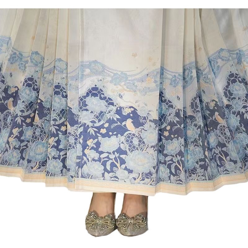 Hanfu horse-face szoknya, Jacquard metálos selyem anyag, polieszter-spandex keverék, egydarabos szabás, mindennapi Hanfu viselethez, nyár 2023