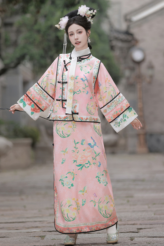 Qing-dinasztia Hanfu palotai jelmez, manchu stílus, poliészter, nyomott kivitel, nyár 2025, 80-90% fő anyag tartalom