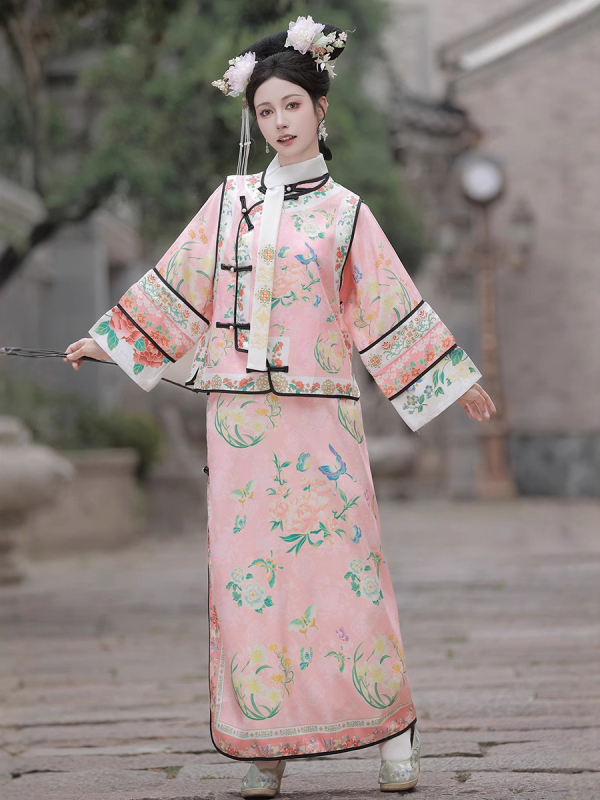 Qing-dinasztia Hanfu palotai jelmez, manchu stílus, poliészter, nyomott kivitel, nyár 2025, 80-90% fő anyag tartalom