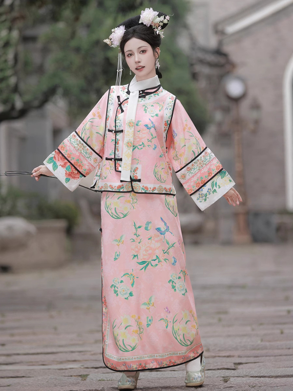 Qing-dinasztia Hanfu palotai jelmez, manchu stílus, poliészter, nyomott kivitel, nyár 2025, 80-90% fő anyag tartalom