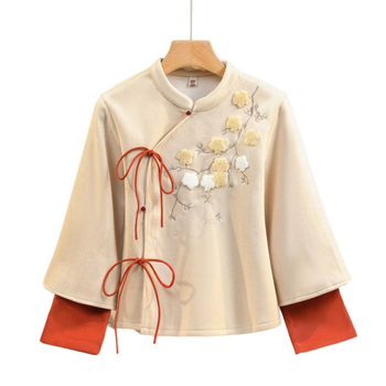 Nova kineska stil, poboljšani dvodijelni set: gornji dio od deerskin velura i hlače, Edelweiss motiv