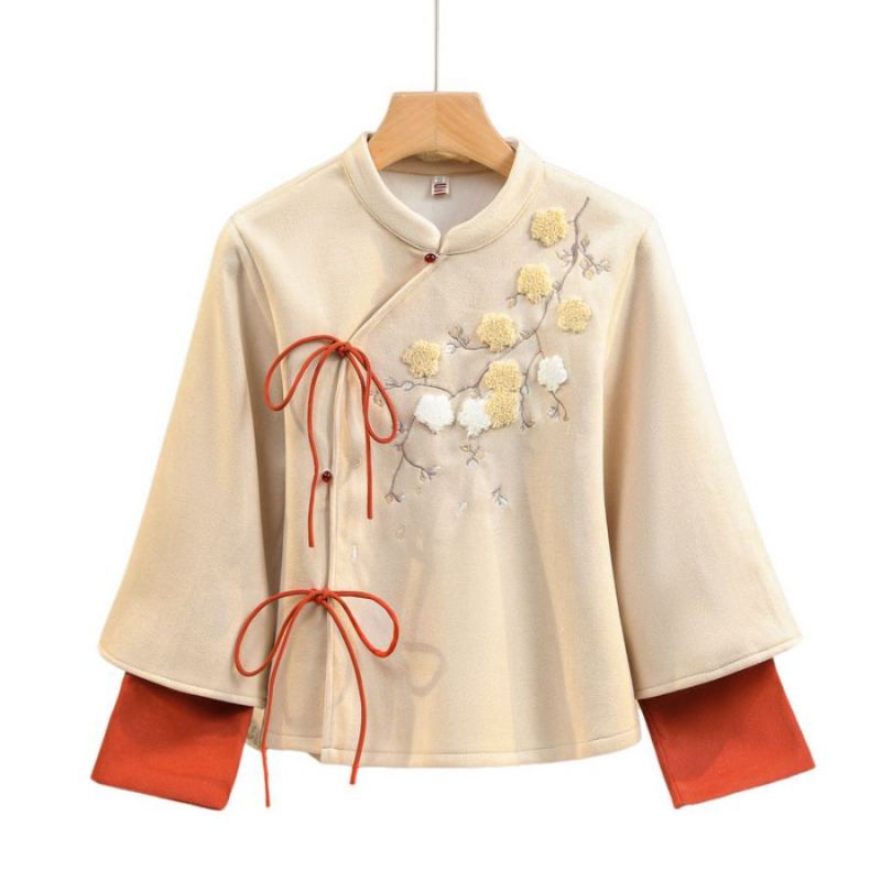 Nova kineska stil, poboljšani dvodijelni set: gornji dio od deerskin velura i hlače, Edelweiss motiv