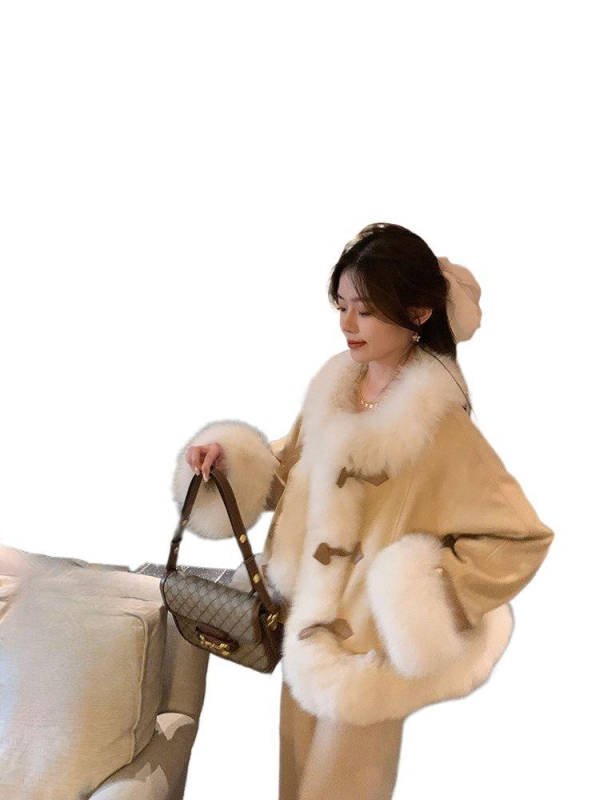 Női chenille dzseki spandex keverékkel, fő anyag tartalom <30%, második összetevő <30%, gallér róka szőrrel