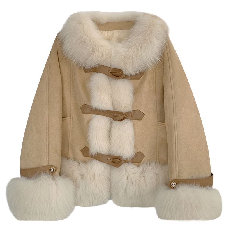 Női chenille dzseki spandex keverékkel, fő anyag tartalom <30%, második összetevő <30%, gallér róka szőrrel