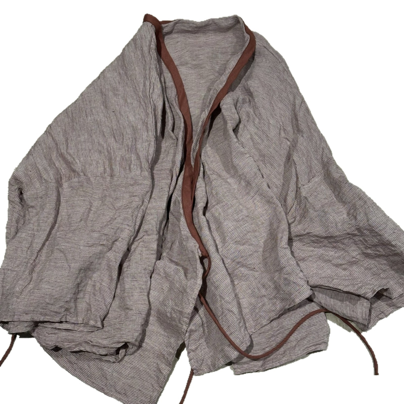 SN189 Szabad mintás len kardigán — casual, retro, nyár 2025, 95% len