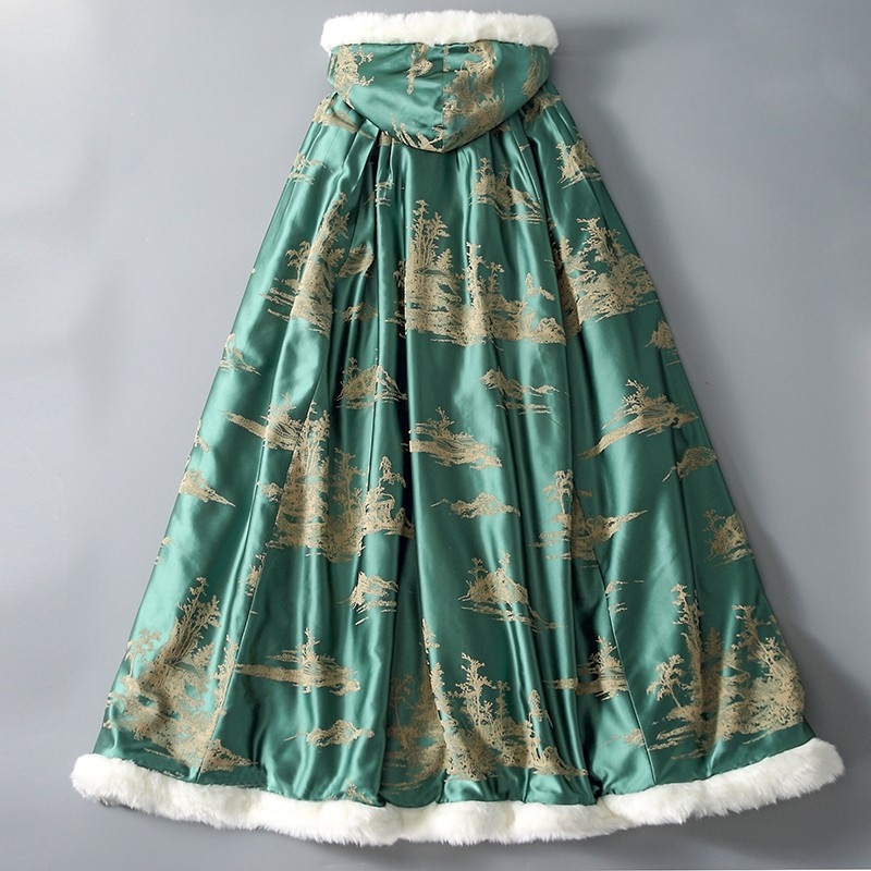 Hanfu cape, Chenille anyag, 50–70% poliészter, szőrme gallér, polár bélés