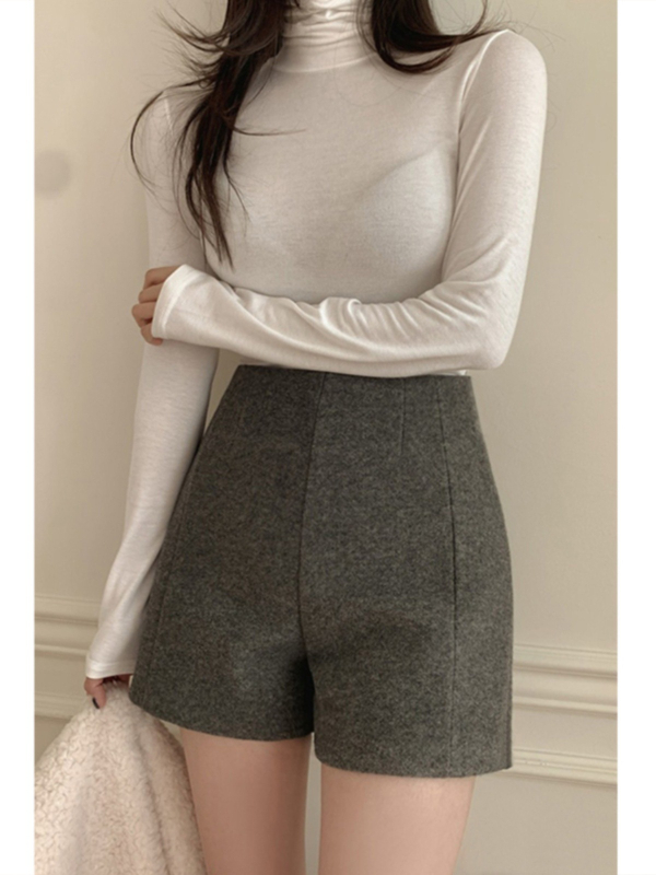 Зимни вълнени панталони с висока талия, свободна кройка и широки крачоли, А-линия