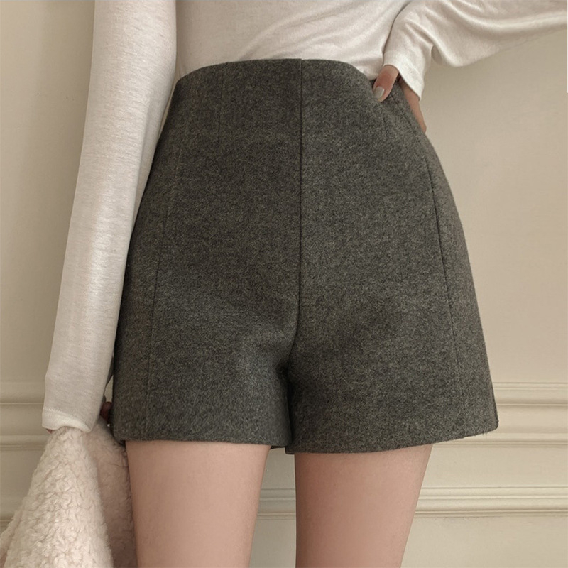 Зимни вълнени панталони с висока талия, свободна кройка и широки крачоли, А-линия