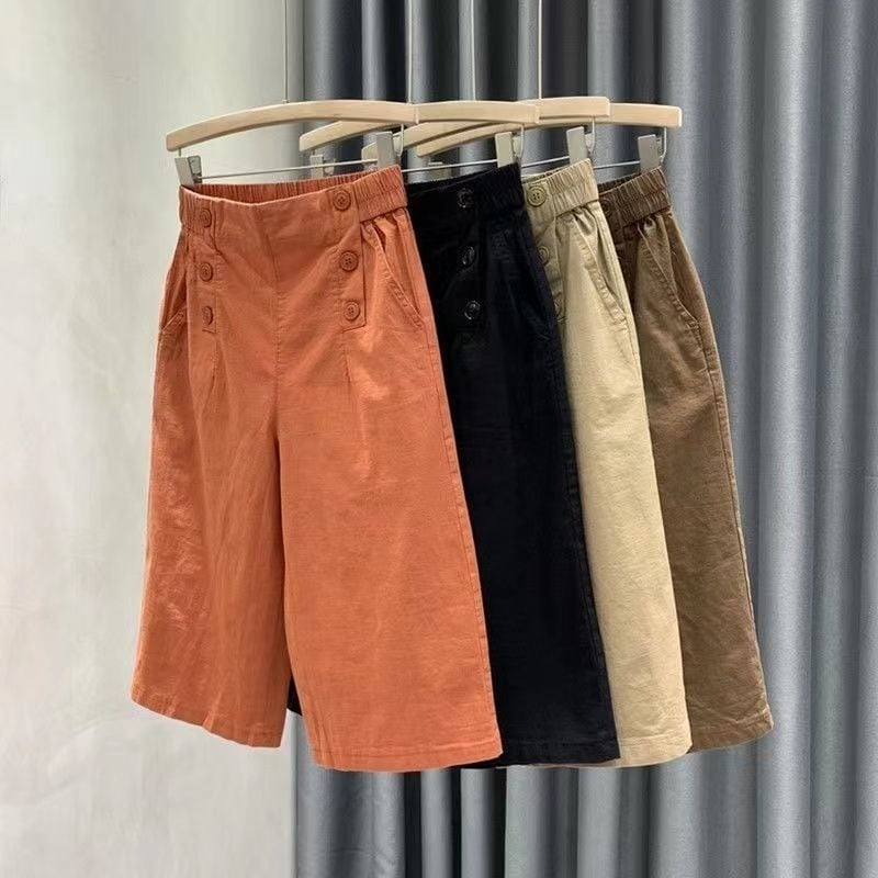 Pantaloni casual din bumbac pentru femei, croi larg, talie înaltă, lungime crop, material subțire