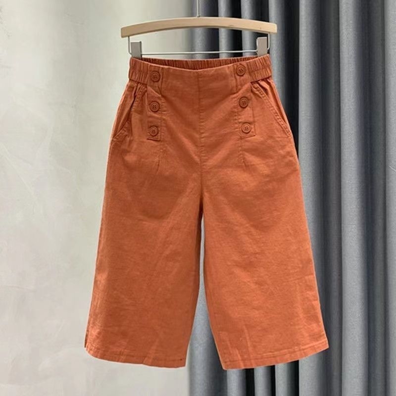 Pantaloni casual din bumbac pentru femei, croi larg, talie înaltă, lungime crop, material subțire