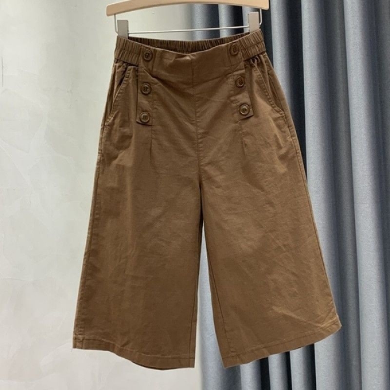 Pantaloni casual din bumbac pentru femei, croi larg, talie înaltă, lungime crop, material subțire