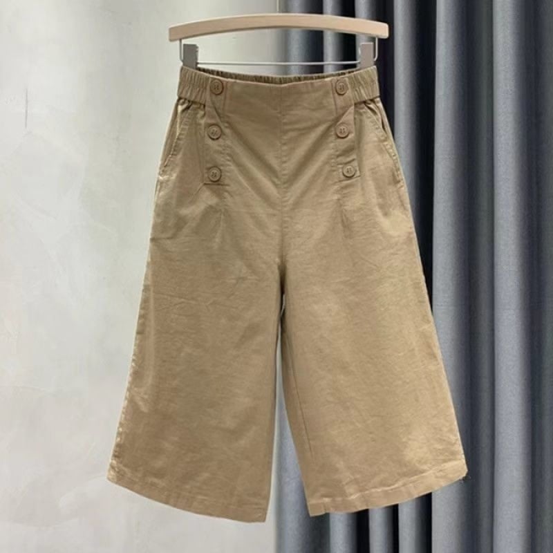 Pantaloni casual din bumbac pentru femei, croi larg, talie înaltă, lungime crop, material subțire