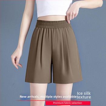 Ice Silk плажни шорти за жени, лятна тънка свободна кройка с прави широки крачоли, средна талия, полиестер 95%+, микроеластичност