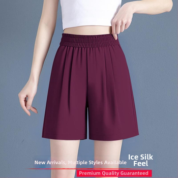 Ice Silk плажни шорти за жени, лятна тънка свободна кройка с прави широки крачоли, средна талия, полиестер 95%+, микроеластичност