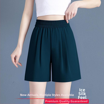 Ice Silk плажни шорти за жени, лятна тънка свободна кройка с прави широки крачоли, средна талия, полиестер 95%+, микроеластичност