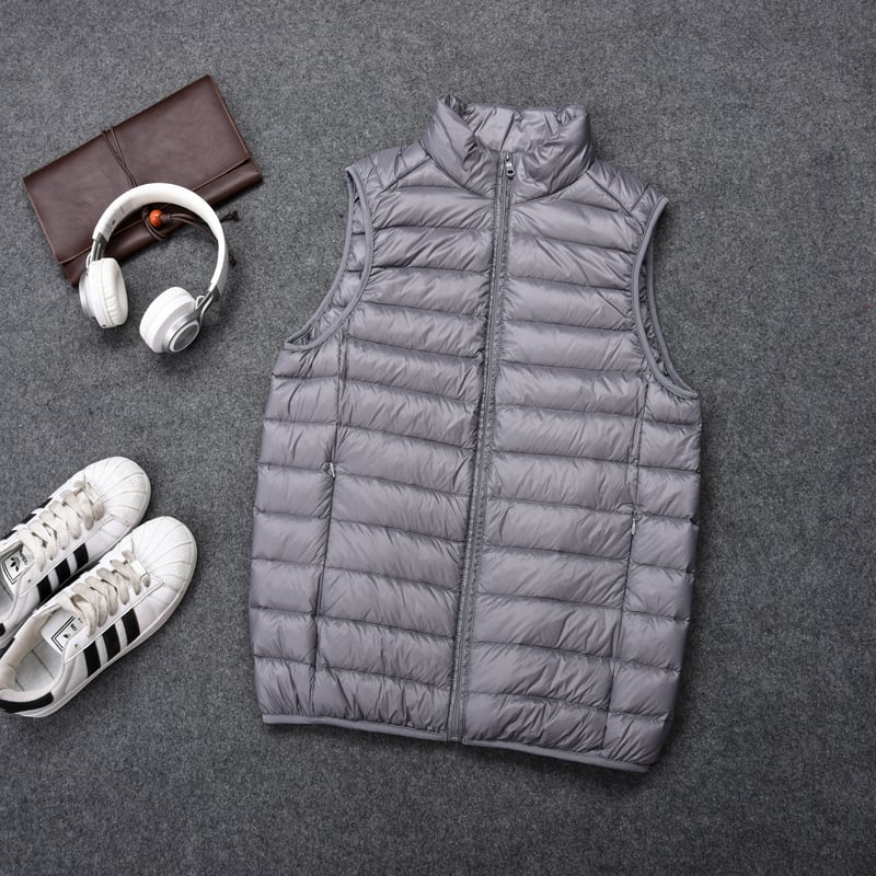 Мъжка полиестерова жилетка, тесен силует, стояща яка, странични джобове, зимна употреба