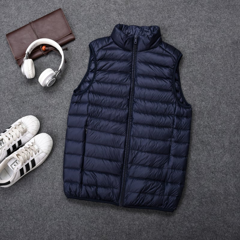 Мъжка полиестерова жилетка, тесен силует, стояща яка, странични джобове, зимна употреба
