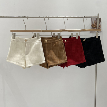 Șorturi pentru femei cu talie înaltă din tweed, croială largă, țesătură poliester 95%+