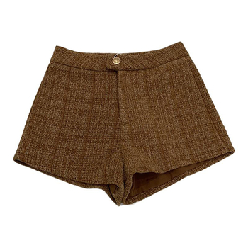 Șorturi pentru femei cu talie înaltă din tweed, croială largă, țesătură poliester 95%+