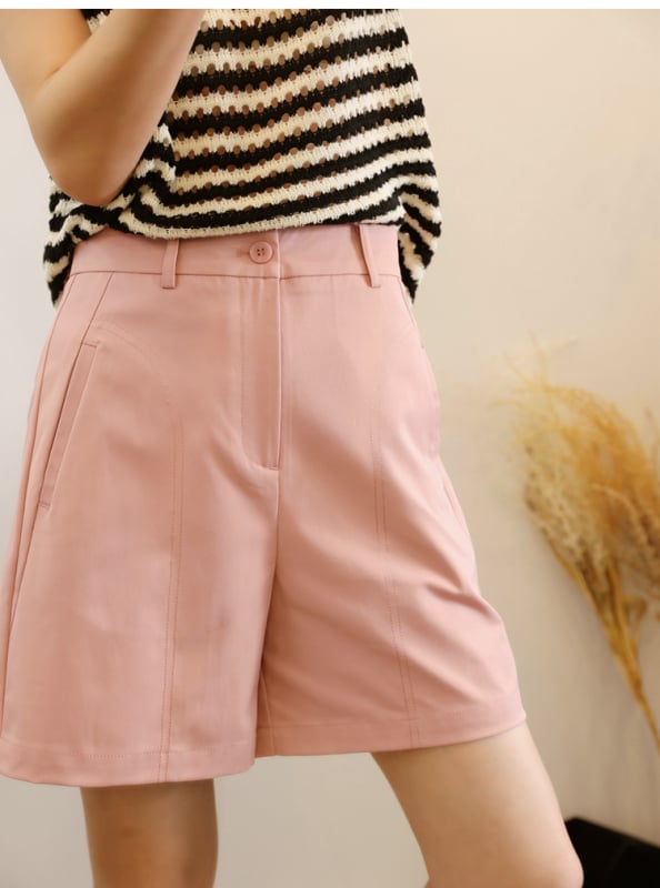 Дамски бермудски шорти с висока талия, силует A‑линия, лека материя, полиестерен бленд ≥95%, стил костюм, без еластичност