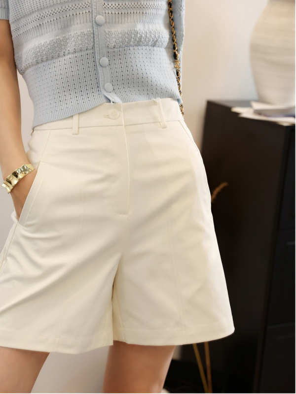 Дамски бермудски шорти с висока талия, силует A‑линия, лека материя, полиестерен бленд ≥95%, стил костюм, без еластичност