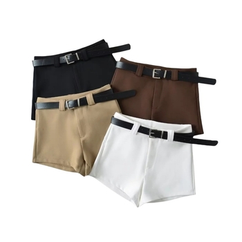 Дамски къси панталони с висока талия, еластична смесена тъкан спандекс, повдигащ ханша, прав силует