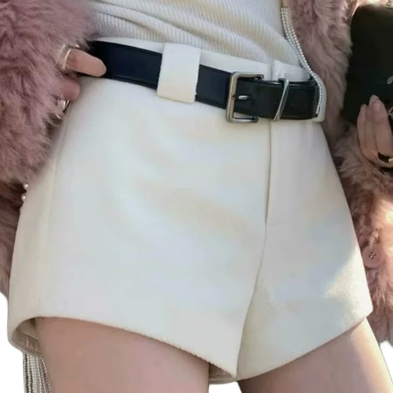 Дамски къси панталони с висока талия, еластична смесена тъкан спандекс, повдигащ ханша, прав силует