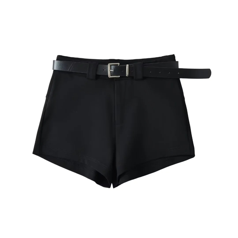 Дамски къси панталони с висока талия, еластична смесена тъкан спандекс, повдигащ ханша, прав силует