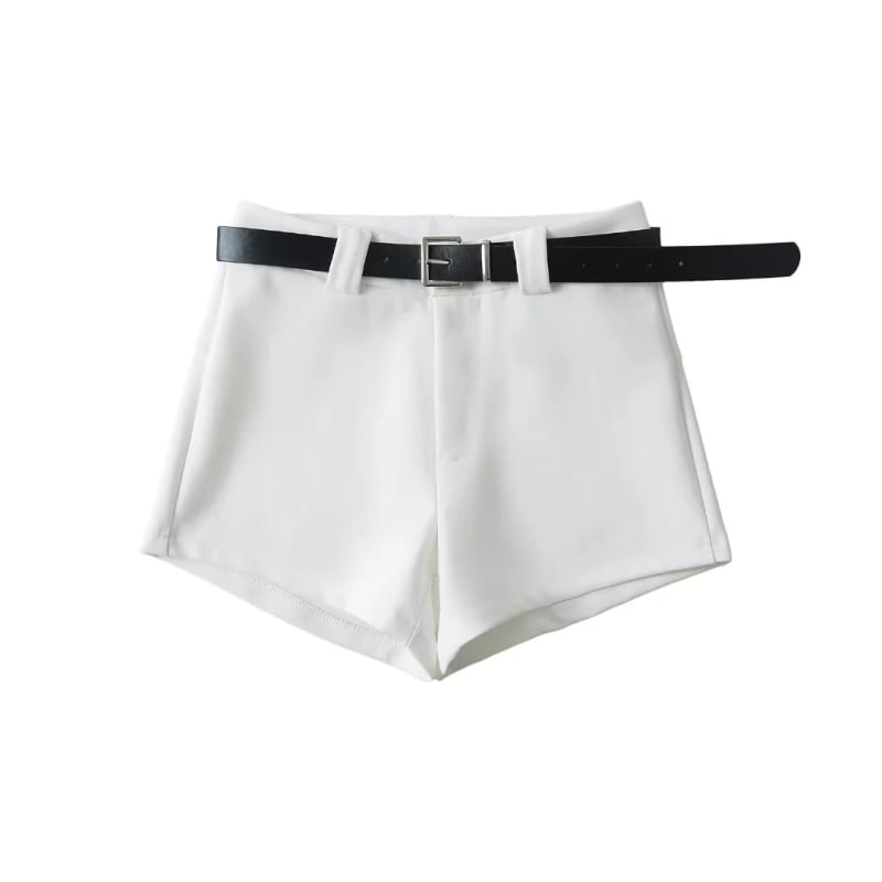 Дамски къси панталони с висока талия, еластична смесена тъкан спандекс, повдигащ ханша, прав силует