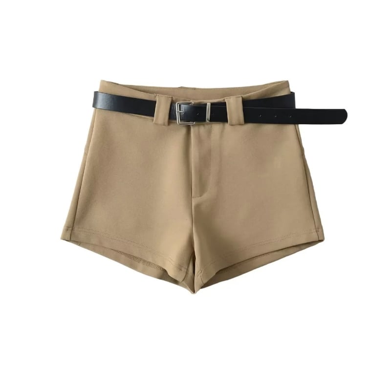 Дамски къси панталони с висока талия, еластична смесена тъкан спандекс, повдигащ ханша, прав силует