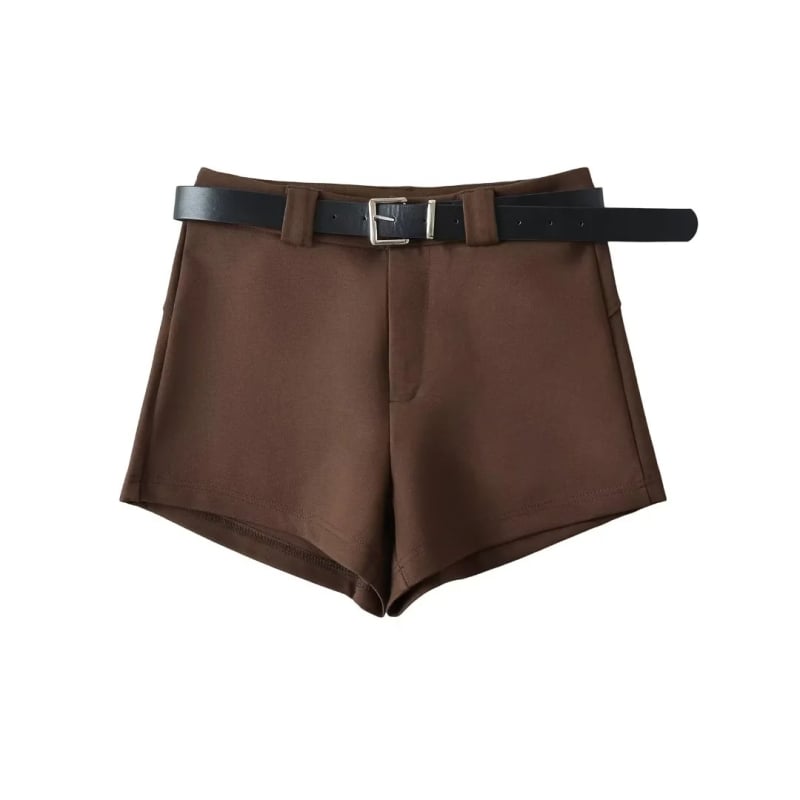 Дамски къси панталони с висока талия, еластична смесена тъкан спандекс, повдигащ ханша, прав силует