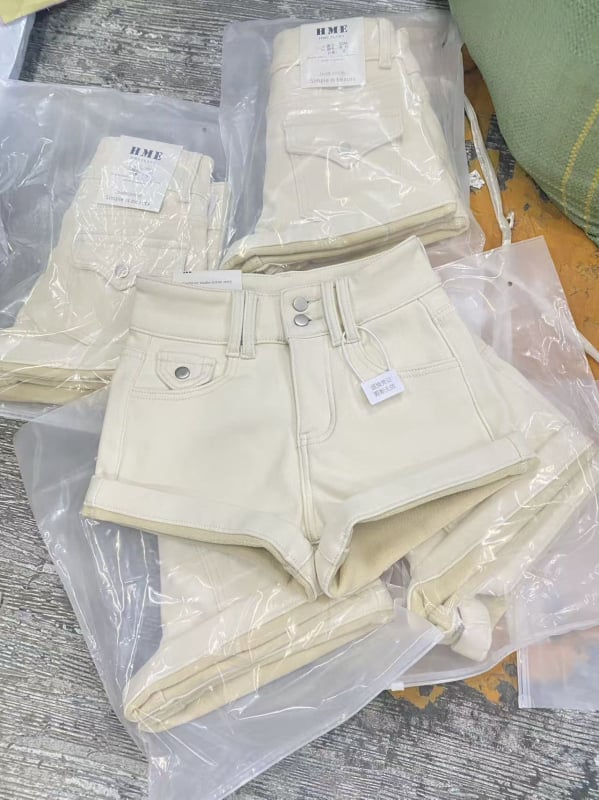 Дамски памучни къси панталони, висока талия, дебела материя, A‑линия, повдигане на дупето