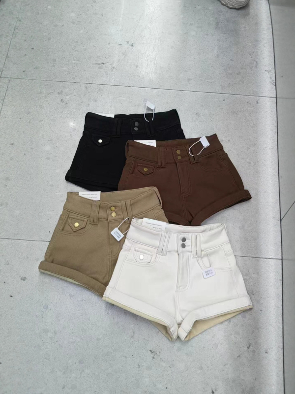 Дамски памучни къси панталони, висока талия, дебела материя, A‑линия, повдигане на дупето