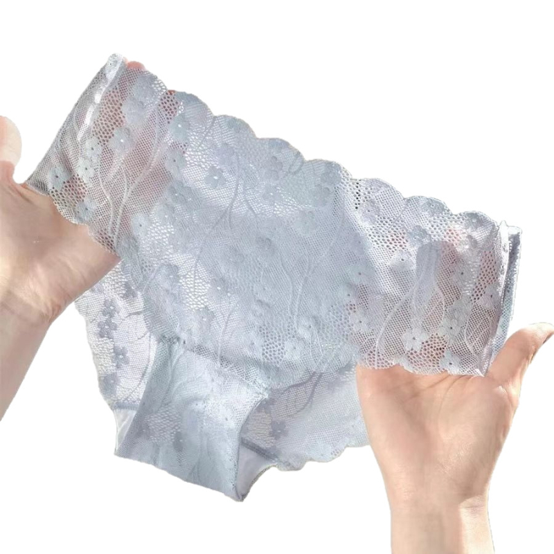 Chiloți din dantelă pentru femei, talie medie, respirabili, nylon 80–90%, căptușeală din bumbac în zona crotului