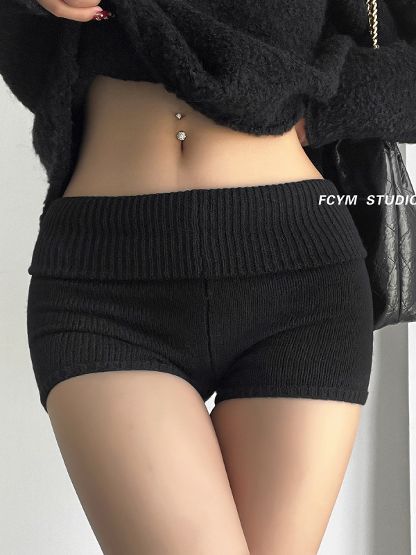 Șorturi tricotate pentru femei, talie înaltă, lungime trei sferturi, croială strânsă, stil elegant de mers la birou, 95% poliester