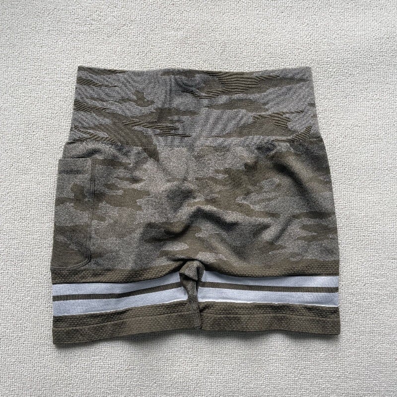 Женски йога шорти с 3/4 дължина, безшевни странични джобове, смеси найлон-спандекс-полиестер (57% найлон, 8% спандекс, 35% полиестер), за йога и спорт на открито